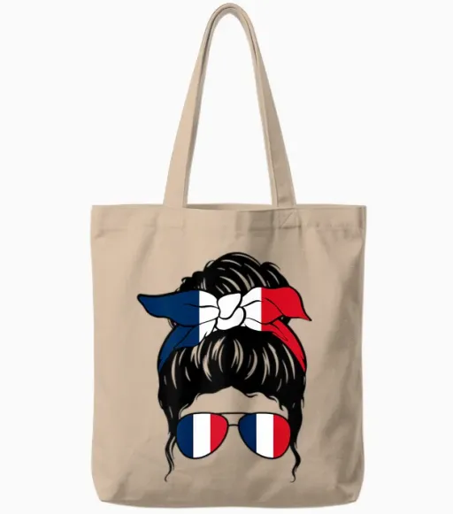 French Girl France French Flag French Pride Tote Bags in Natural