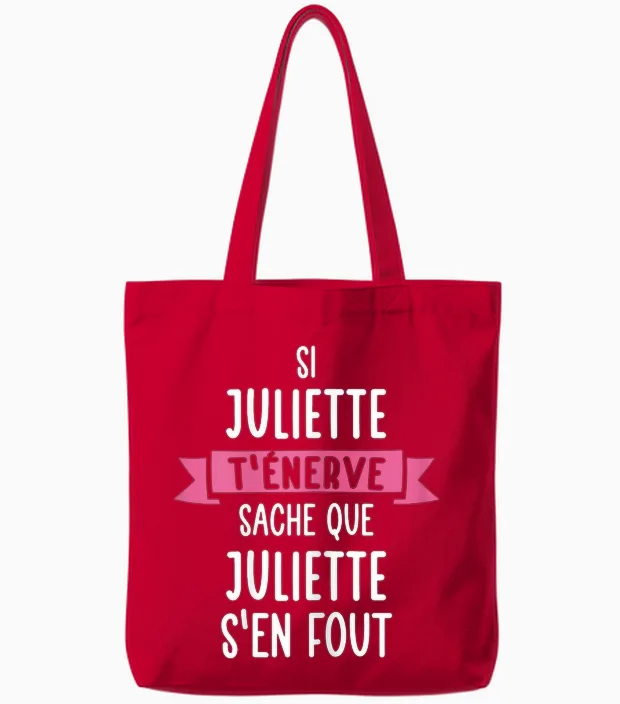 Gift Woman Humour Name Personalised Juliette T-Shirt, Black, Female X-Small Tote Bags in Red