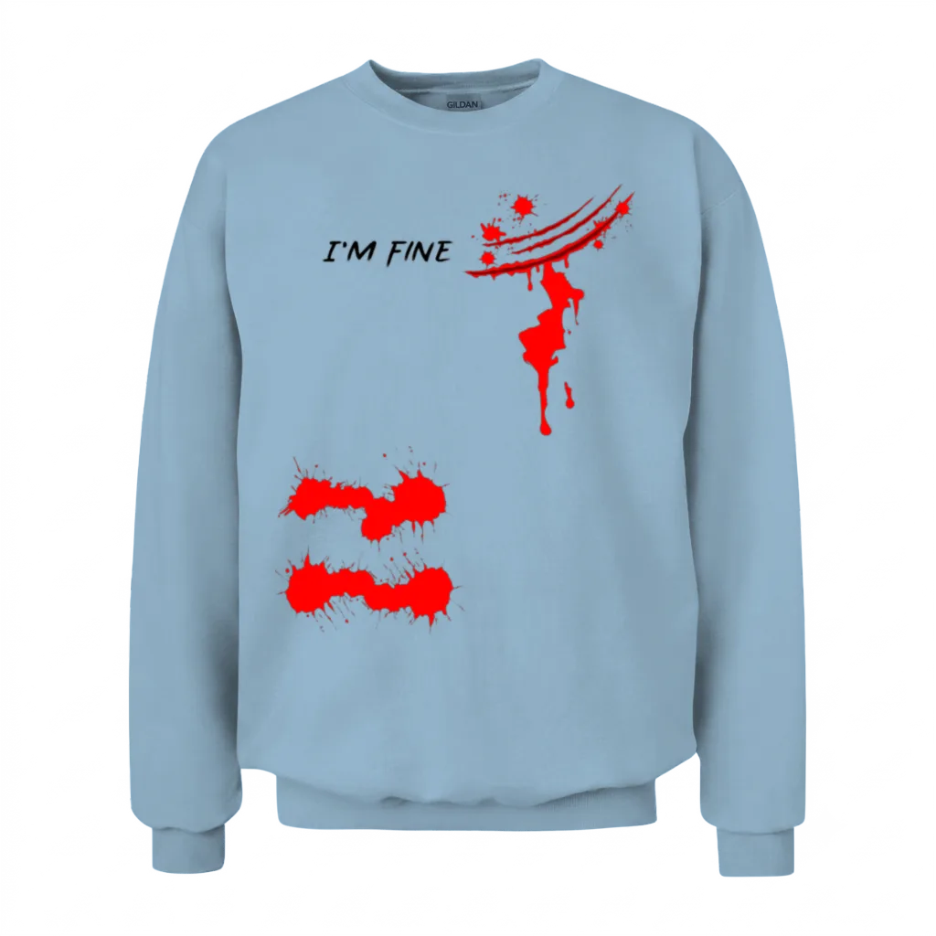 I'm Fine Bloody Hand Bloodstained Blood Splatter Unisex Sweatshirt - Light Blue