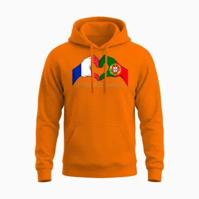 France and Portugal French Portuguese Le Mélange Parfait Coeur T-Shirt, Black, S Unisex Hoodie - Safety Orange