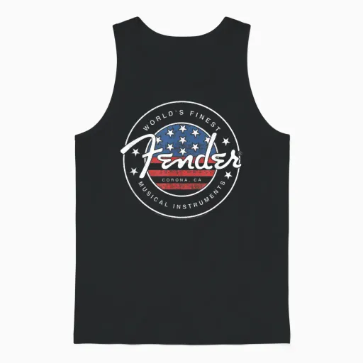 Fender American Flag Circle Stamp Logo Unisex Tank Top in Black