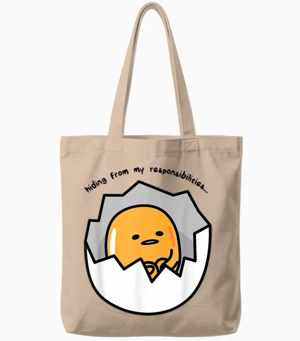 Gudetama the Lazy Egg Hiding from Responsibilities Tote Bags in Natural
