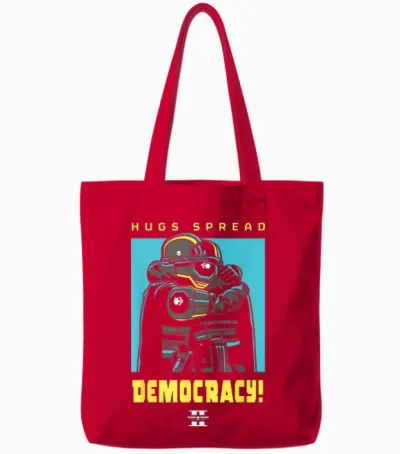 Helldivers 2 Playstation Video Game Hugs Spread Democracy Tote Bags - Red