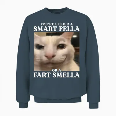 You're Either a Smart Fella or a Fart Smella Funny Cat Meme Unisex Sweatshirt - Dark Heather