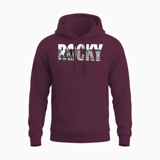 Rocky Black Classic Fit T-Shirt, Cotton Crew Neck, Adult Graphic Unisex Hoodie - Maroon