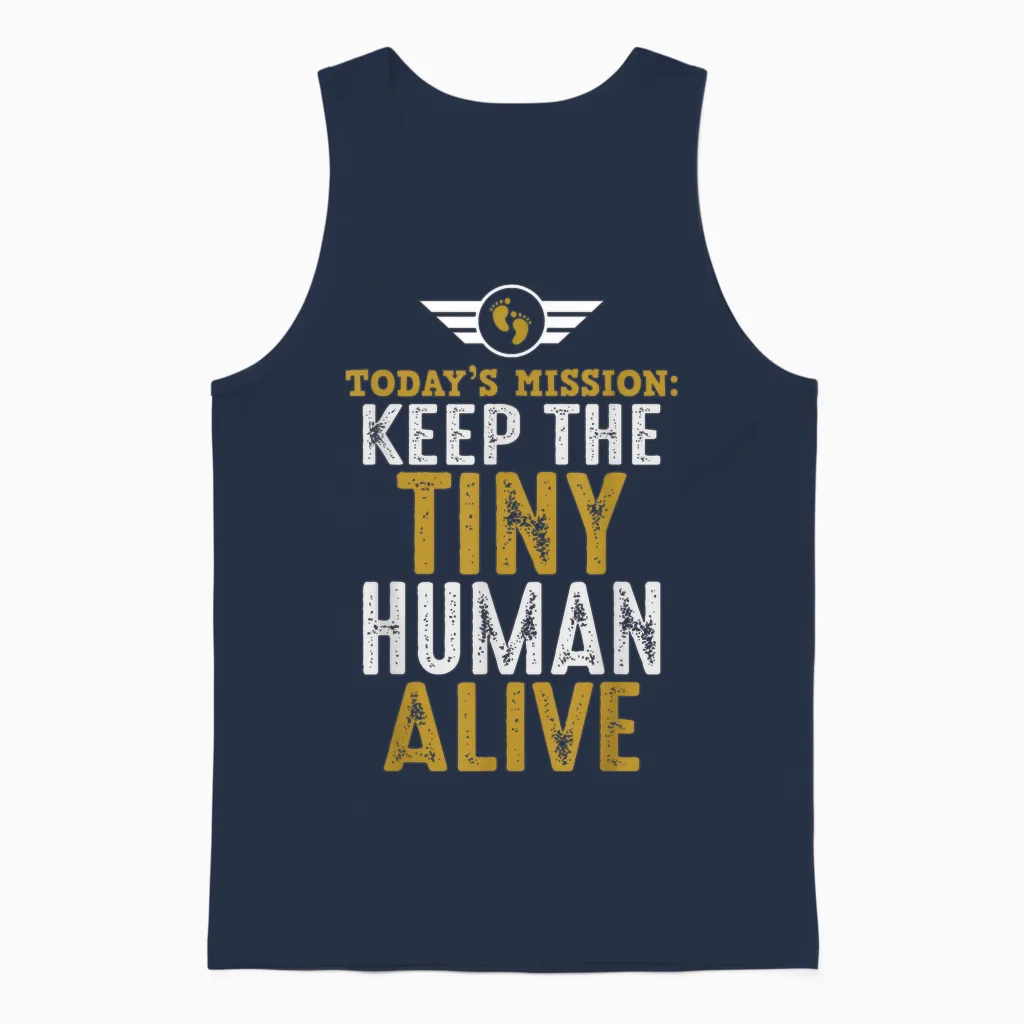 Father's Day by Design Tee Company New Dad Gifts Funny First Time Father Keep Tiny Human Alive Unisex Adult Classic Fit Black Short Sleeve Unisex Tank Top in Navy