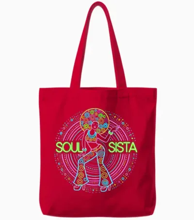 Soul Sista Afro 70s Soul Music Retro Disco Black Funk Lovers Tote Bags - Red
