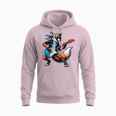 Punk Fox Guitar Rock N Roll Gothic Kids Rock Star Funny Unisex Hoodie - Light Pink
