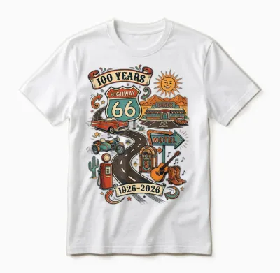 Highway 66 100 Years Centennial 1926-2026 Road Trip Vintage Unisex T-Shirt - White