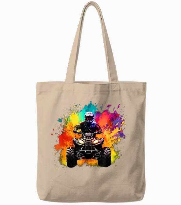 Colourful Quad for Mud Lovers, Boys and Girls T-Shirt, Black Tote Bags in Natural