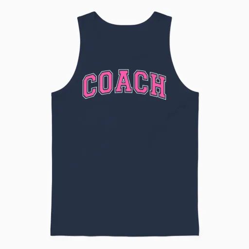 Coach Sports Trainer Vintage Pink White on Back Unisex Tank Top in Navy