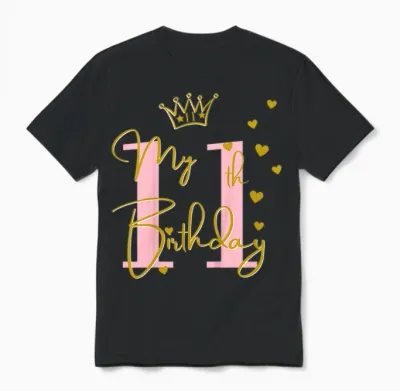 Mädchen-Outfit Zum 11. Geburtstag, Niedlich, 11 Jahre Alt, Rosa Unisex T-Shirt - Black