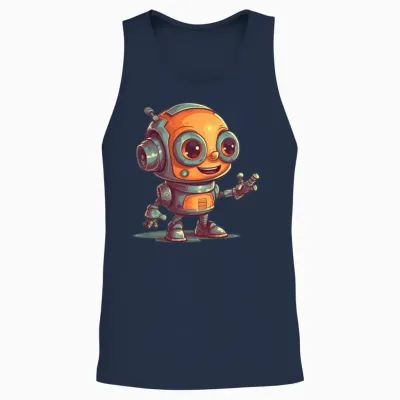 Cute Waving Robot Illustration Technology Friendly Unisex Tank Top - Navy