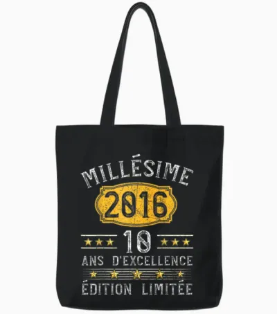 Vintage 2016 Gift 10 Years Boy Birthday Humour Tote Bags - Black