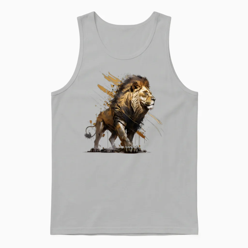Lion Walking, Lion Wildlife Unisex Tank Top in Ash