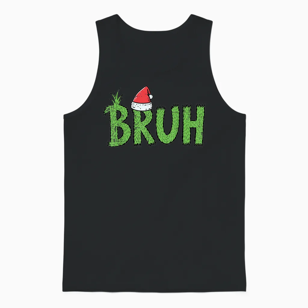 Christmas Bruh Santa Hat Funny Xmas Meme Humor Men Women Kid Unisex Tank Top in Black