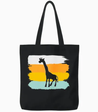 Giraffe Retro Tote Bags - Black