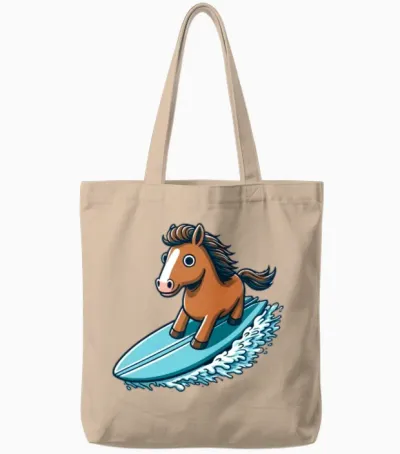 Horse Surfing Tote Bags - Natural