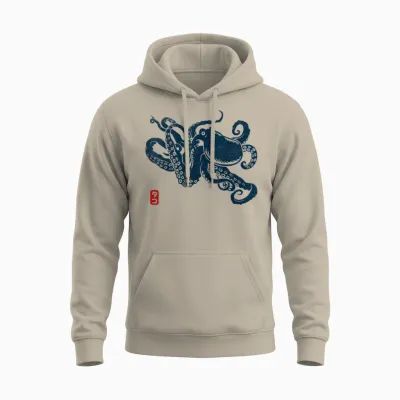 Japanese Aesthetic Vintage Octopus T-Shirt, Gray Unisex Hoodie - Sand