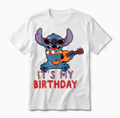 Disney Lilo & Stitch Tropical Party It's My Birthday T-Shirt, Black, S Unisex T-Shirt - White