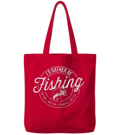 I'd Rather Be Fishing Retro Distressed Sports Gift Tote Bags - Red