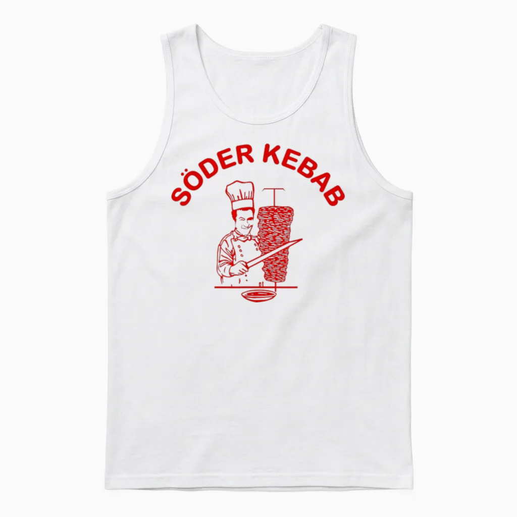 Söder Kebab T-Shirt - Bavarian Political Humour with Doner Cult T-Shirt, Black, S Unisex Tank Top in White