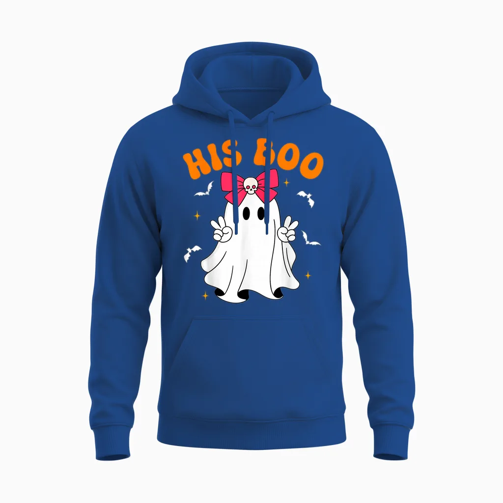 Her Boo & His Boo Funny Matching Halloween Couples Unisex Hoodie in Royal