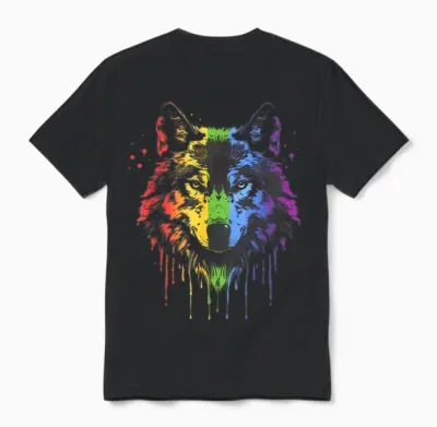 Lgbt Gay Pride Watercolour Wolf Lgbtq Rainbow Lesbian Pride Unisex T-Shirt - Black