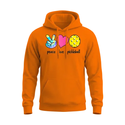 Peace Love Pickleball Womens Funny Pickleball Unisex Hoodie - Safety Orange