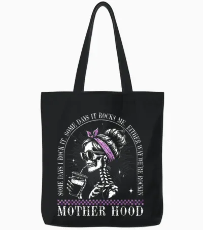 Motherhood Retro Skeleton Some Days I Rock It Vintage T-Shirt, Black, S Tote Bags - Black