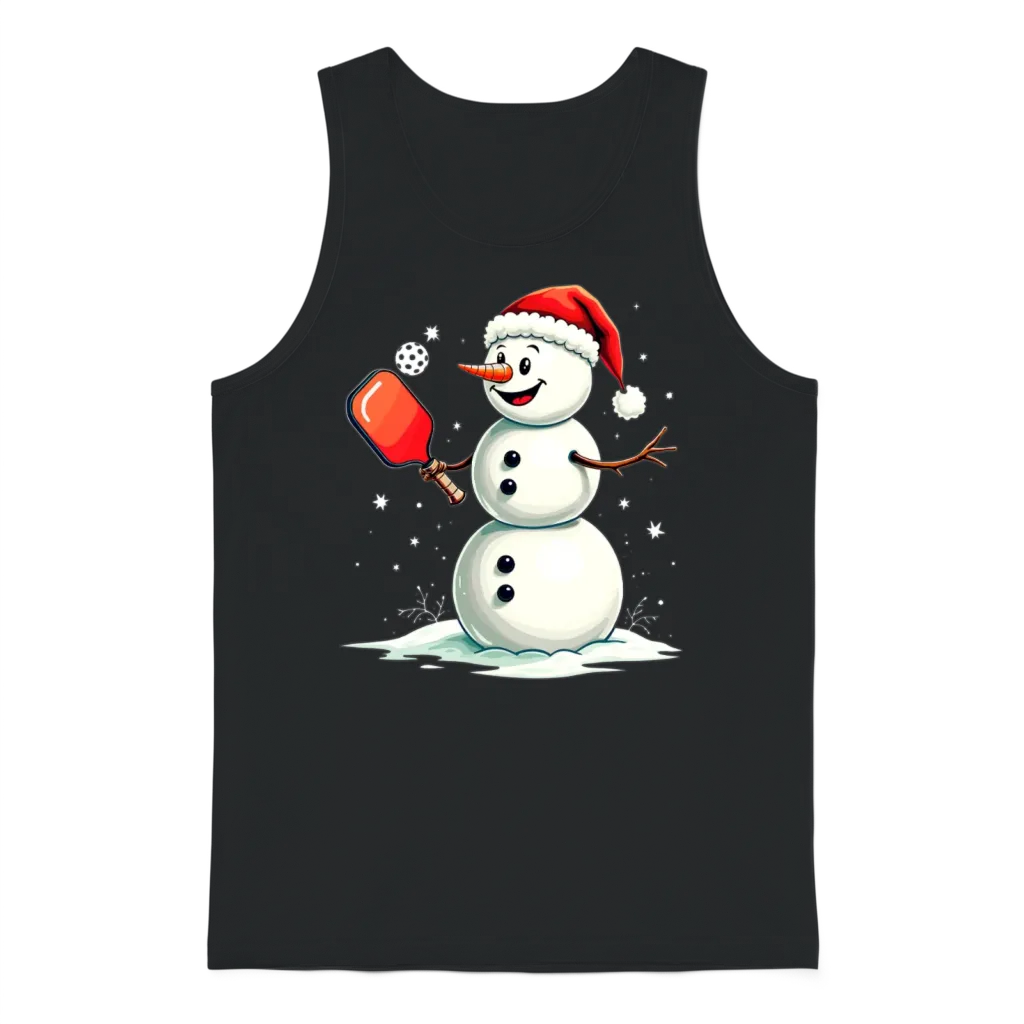 Snowman Pickleball Paddle Christmas Santa Unisex Tank Top - Black