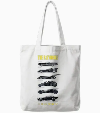 Batman 85th Anniversary Batmobile on Dark Tote Bags - White