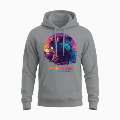 Synthwave Polish Beaver Meme Bober Kurwa Ja Pierdole Bobr T-Shirt, Black Unisex Hoodie - Sport Grey