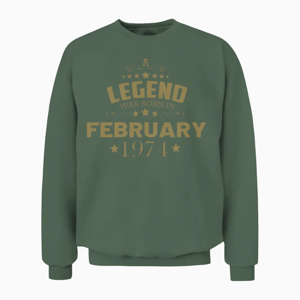 February 1974 Birthday Vintage Unisex Sweatshirt in Military Green