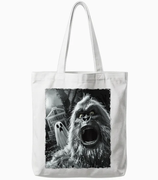 Funny Bigfoot Sasquatch Halloween Tote Bags in White
