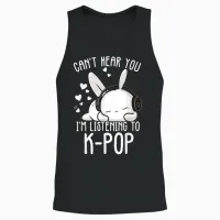 Can't Hear You I'm Listening Kpop Rabbit Kpop Merchandise Unisex Tank Top in Black - 2