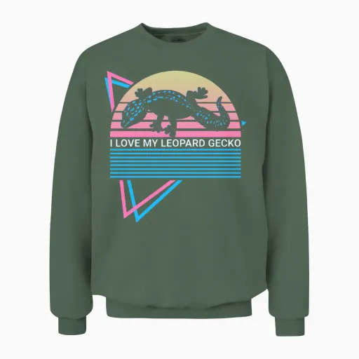 Leopard Gecko Retro Reptiles & Exotics Unisex Sweatshirt in Military Green