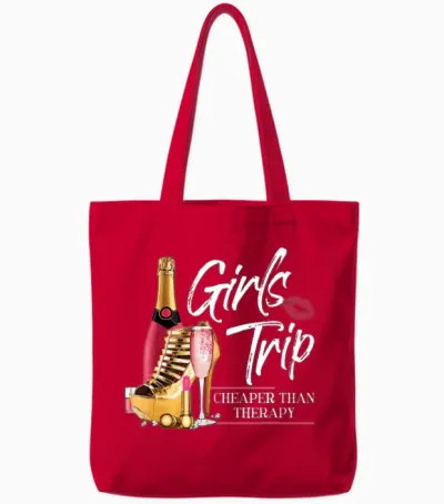 Girls Trip Cheaper Than a Therapy Funny Wine Party Tote Bags - Red