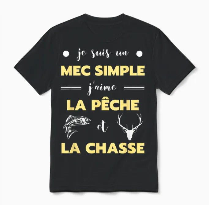 Simple Hunting Fishing Man Humour Hunter Fisherman Funny T-Shirt, Black Unisex T-Shirt in Black