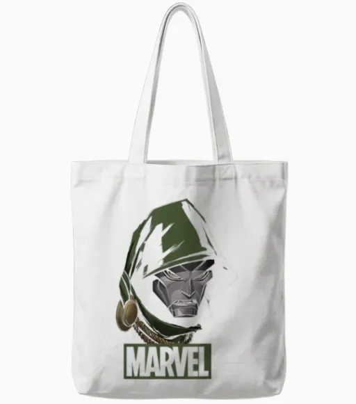 Marvel Comics Dr Doom Hooded T-Shirt, White, S Tote Bags - White