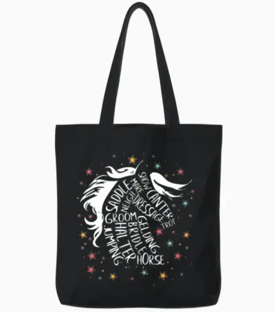 Girls Horse Hobby Horses Horseback Tote Bags - Black