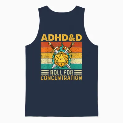 Adhd&d Roll for Concentration - Rpg Tabletop Games Unisex Tank Top - Navy