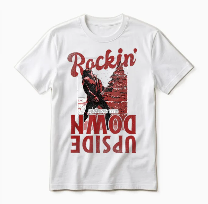 Stranger Things Christmas Eddie Munson Rockin' Upside Down Unisex T-Shirt in White