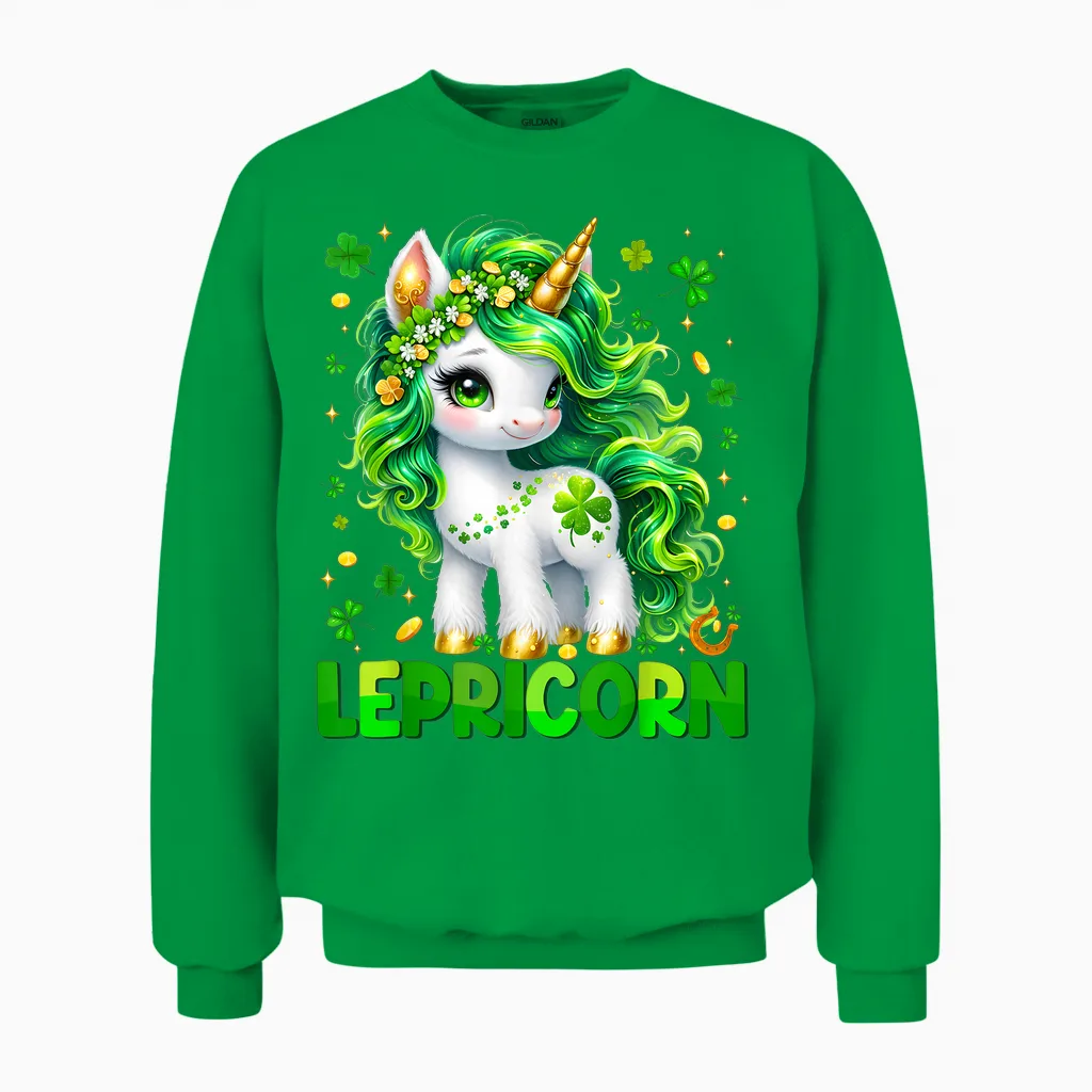 Lepricorn Cute Unicorn Shamrock St Patricks Girl Kid Unisex Sweatshirt in Irish Green