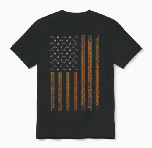 Cool Bee Keeper Art Us Flag Honey Beekeeping Unisex T-Shirt in Black
