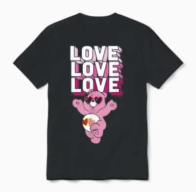 Care Bears Valentine's Day Love-A-Lot Bear Pop Love Stack T-Shirt, Grey, S Unisex T-Shirt - Black