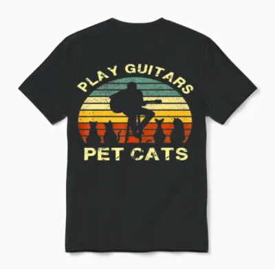 Guitarist Animal Pet Cat- Play Guitars Pet Cats Unisex T-Shirt - Black
