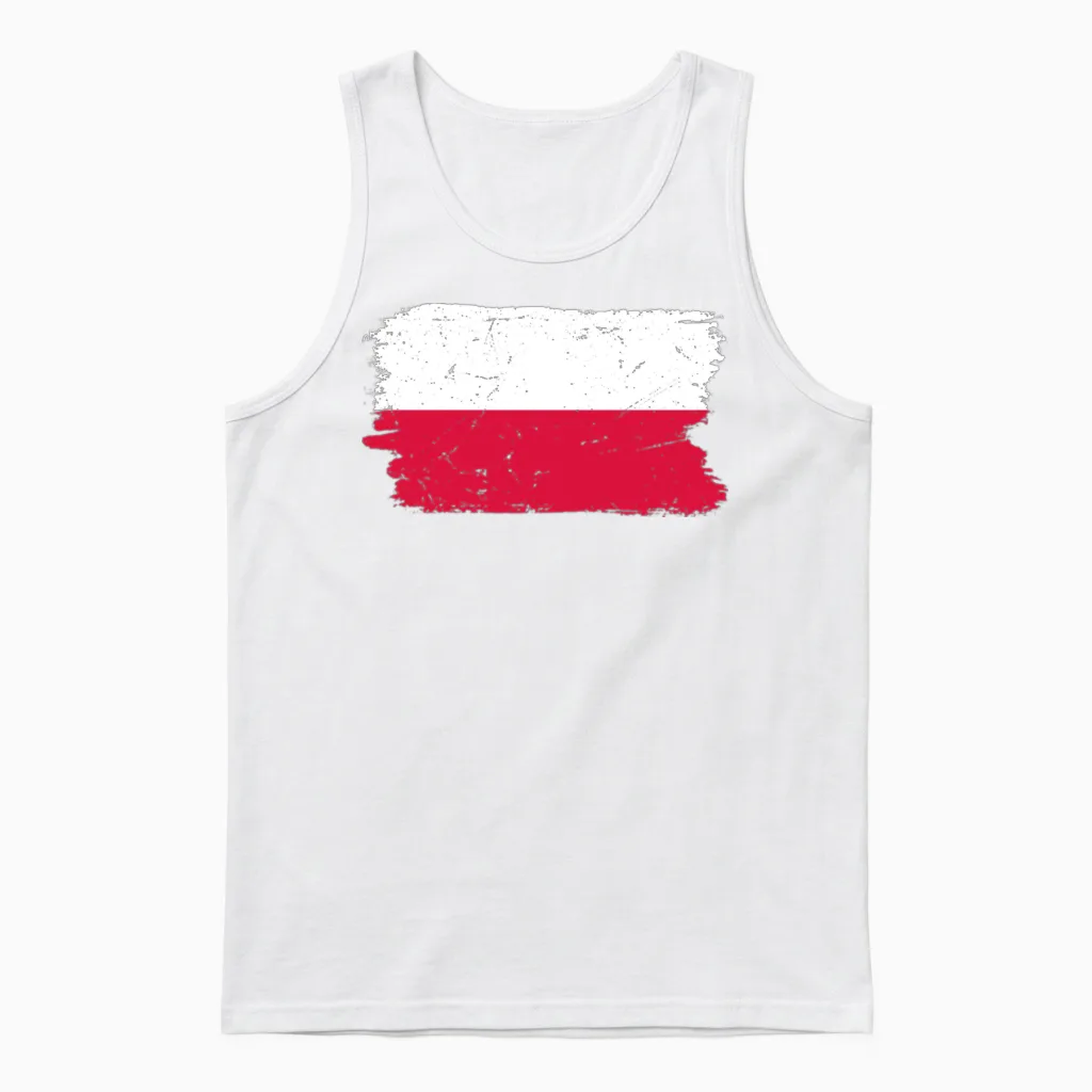 Poland Flag Brush Stroke Unisex Tank Top in White