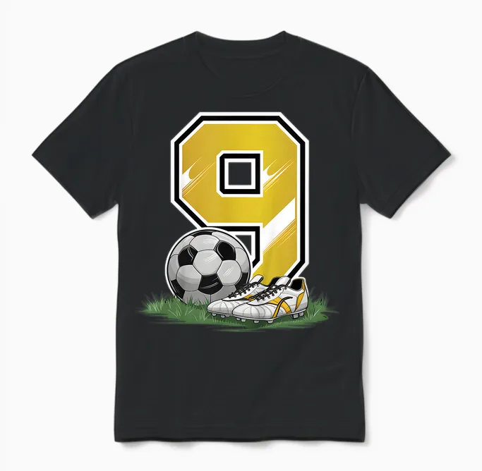 Kinder 9. Geburtstag Junge 9 Jahre Fussballer Fussball Geburtstags Unisex T-Shirt in Black