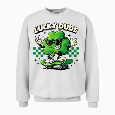 Lucky Dude Trèfle Patineur Trèfle St Patrick Unisex Sweatshirt - White